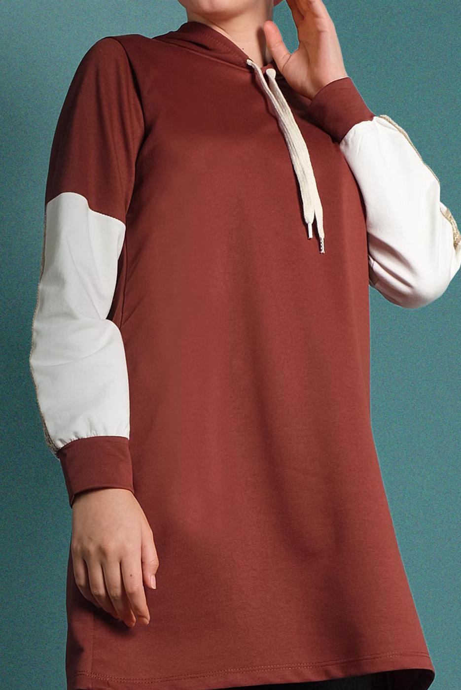 Vêtements hijab BRUN SURVÊTEMENT À BRODÉ AVEC CAPUCHE 2655 