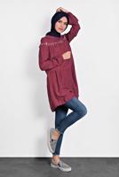 Tesettür giyim KIRMIZI ALVİNA PÜSKÜLLÜ TUNİK T 40116