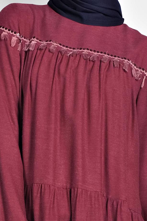 Hijab clothing RED ALVINA FRINGE DETAILED TUNIC T 40116 - TRENDTESETTÜR