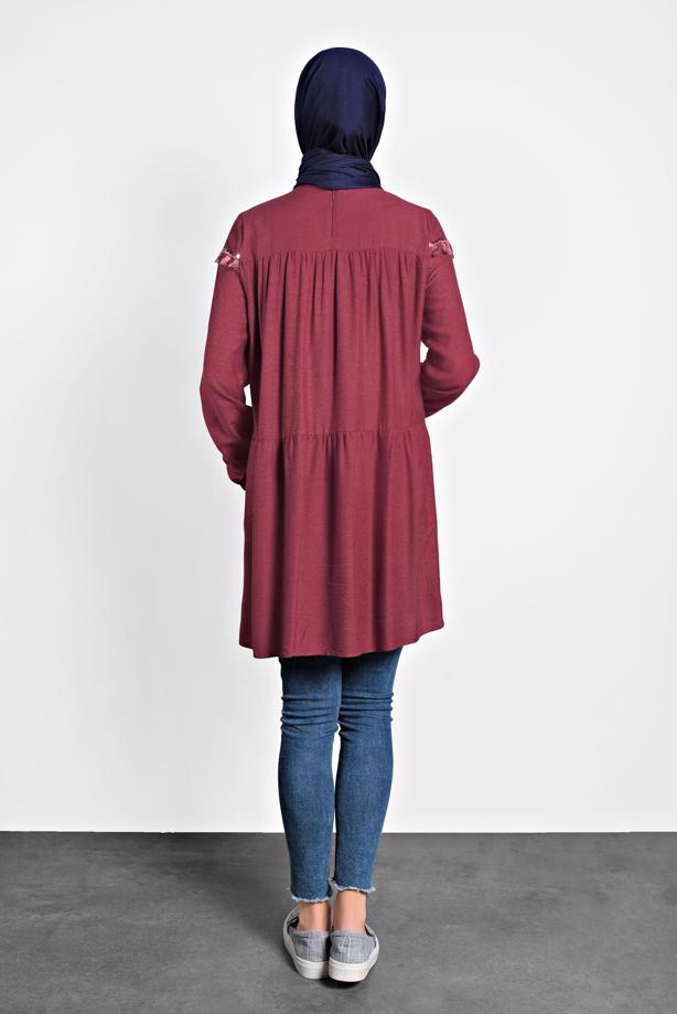Hijab clothing RED ALVINA FRINGE DETAILED TUNIC T 40116 - TRENDTESETTÜR
