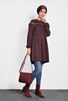 Tesettür giyim BORDO ALVİNA PÜSKÜLLÜ TUNİK T 40116