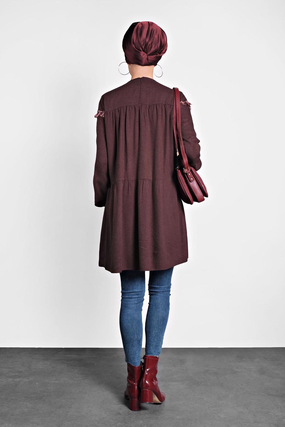 Tesettür giyim BORDO ALVİNA PÜSKÜLLÜ TUNİK T 40116