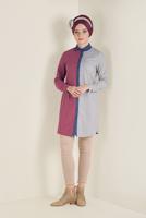 Tesettür giyim KIRMIZI DÜĞMELİ KARE DESEN DETAYLI TUNİK 4623