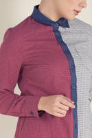 Tesettür giyim KIRMIZI DÜĞMELİ KARE DESEN DETAYLI TUNİK 4623