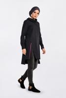 Tesettür giyim SİYAH ALVİNA YANI YIRTMAÇLI DÖKÜMLÜ YAKA TUNİK 4624 