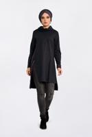 Tesettür giyim SİYAH ALVİNA YANI YIRTMAÇLI DÖKÜMLÜ YAKA TUNİK 4624 