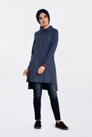 Tesettür giyim LACİVERT ALVİNA YANI YIRTMAÇLI DÖKÜMLÜ YAKA TUNİK 4624 