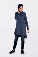 Tesettür giyim LACİVERT ALVİNA YANI YIRTMAÇLI DÖKÜMLÜ YAKA TUNİK 4624 