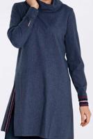 Tesettür giyim LACİVERT ALVİNA YANI YIRTMAÇLI DÖKÜMLÜ YAKA TUNİK 4624 