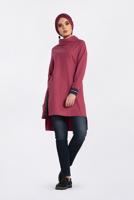 Tesettür giyim KIRMIZI ALVİNA YANI YIRTMAÇLI DÖKÜMLÜ YAKA TUNİK 4624 