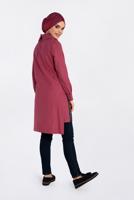 Tesettür giyim KIRMIZI ALVİNA YANI YIRTMAÇLI DÖKÜMLÜ YAKA TUNİK 4624 