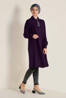 Tesettür giyim MOR MANŞETLERİ BAĞCIK DETAYLI DÜĞMELİ TUNİK 4629