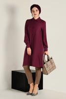 Tesettür giyim KIRMIZI MANŞETLERİ BAĞCIK DETAYLI DÜĞMELİ TUNİK 4629