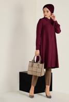 Tesettür giyim KIRMIZI MANŞETLERİ BAĞCIK DETAYLI DÜĞMELİ TUNİK 4629