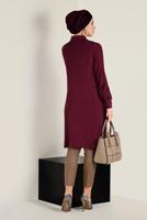 Tesettür giyim KIRMIZI MANŞETLERİ BAĞCIK DETAYLI DÜĞMELİ TUNİK 4629