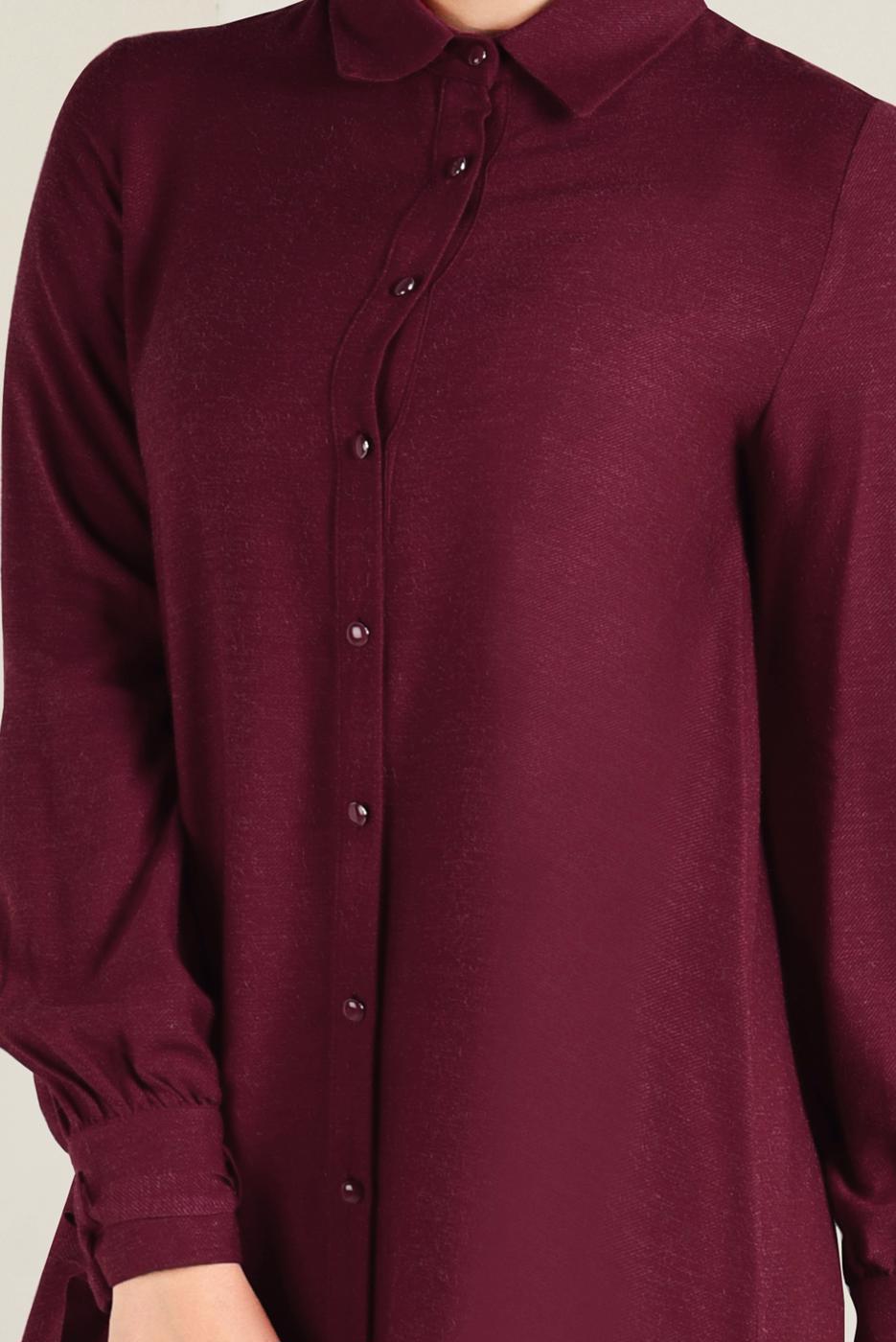 Tesettür giyim KIRMIZI MANŞETLERİ BAĞCIK DETAYLI DÜĞMELİ TUNİK 4629