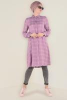 Tesettür giyim PUDRA DÜĞME DETAYLI EKOSE DESENLİ TUNİK 4630 