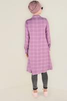 Tesettür giyim PUDRA DÜĞME DETAYLI EKOSE DESENLİ TUNİK 4630 