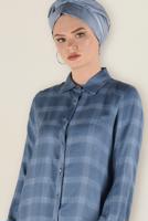 Tesettür giyim LACİVERT DÜĞME DETAYLI EKOSE DESENLİ TUNİK 4630 