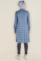 Tesettür giyim LACİVERT DÜĞME DETAYLI EKOSE DESENLİ TUNİK 4630 