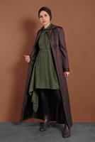 Tesettür giyim HAKİ ASİMETRİK KESİM BELDEN BÜZGÜLÜ TUNİK 4631