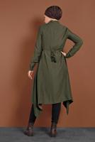 Tesettür giyim HAKİ ASİMETRİK KESİM BELDEN BÜZGÜLÜ TUNİK 4631