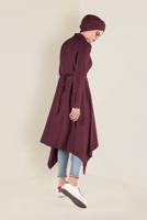 Tesettür giyim BORDO ASİMETRİK KESİM BELDEN BÜZGÜLÜ TUNİK 4631