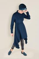 Tesettür giyim MAVİ ASİMETRİK KESİM BELDEN BÜZGÜLÜ TUNİK 4631