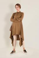 Tesettür giyim TABA ASİMETRİK KESİM BELDEN BÜZGÜLÜ TUNİK 4631