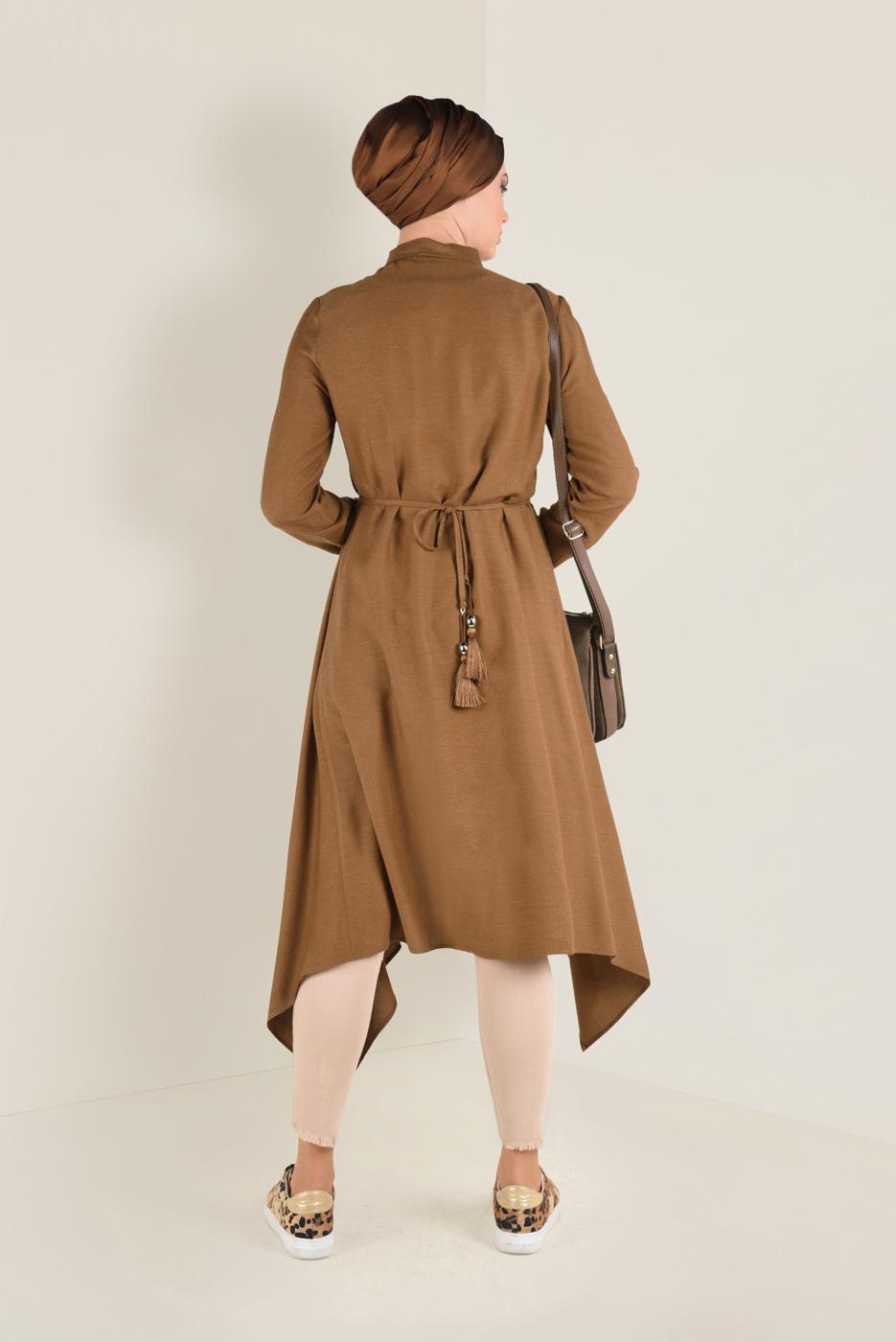 Tesettür giyim TABA ASİMETRİK KESİM BELDEN BÜZGÜLÜ TUNİK 4631