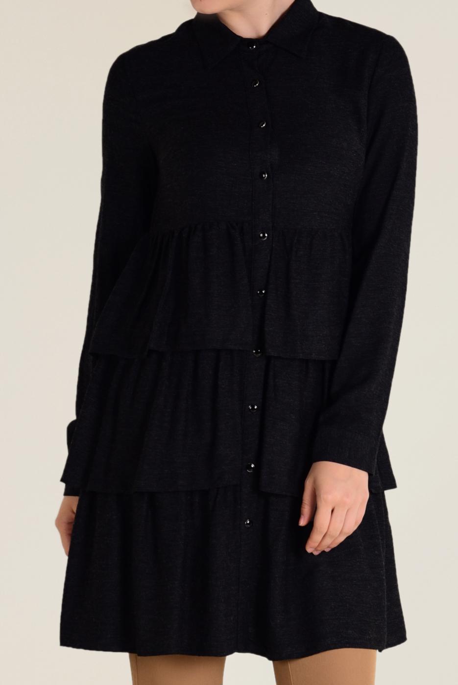 Tesettür giyim SİYAH VOLANLI KAT KAT TUNİK 4632 