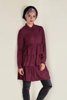 Tesettür giyim KIRMIZI VOLANLI KAT KAT TUNİK 4632 