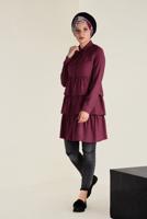 Tesettür giyim KIRMIZI VOLANLI KAT KAT TUNİK 4632 