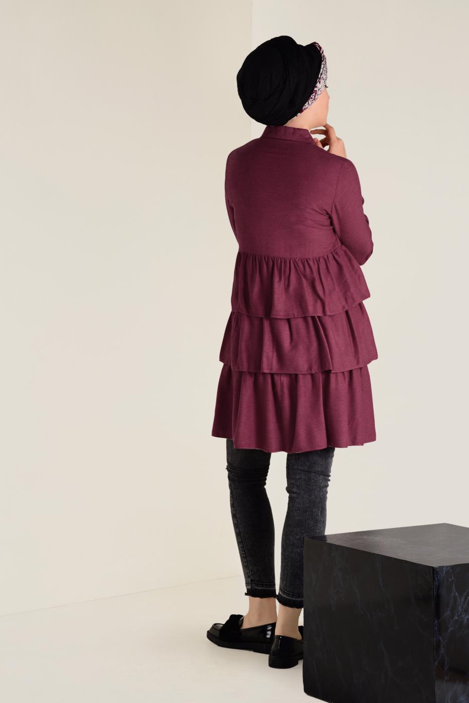 Tesettür giyim KIRMIZI VOLANLI KAT KAT TUNİK 4632 