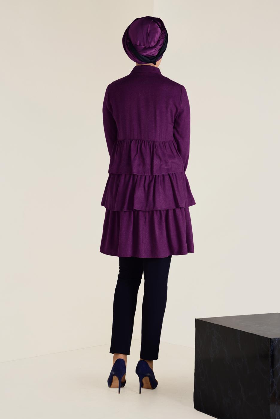 Tesettür giyim MOR VOLANLI KAT KAT TUNİK 4632 