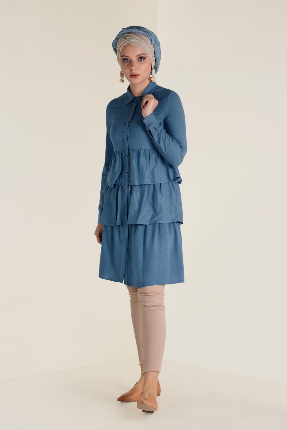 Tesettür giyim YEŞİL VOLANLI KAT KAT TUNİK 4632 