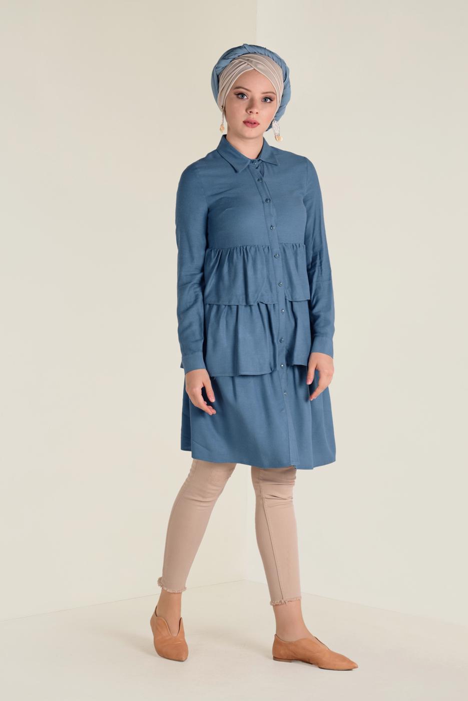 Tesettür giyim YEŞİL VOLANLI KAT KAT TUNİK 4632 