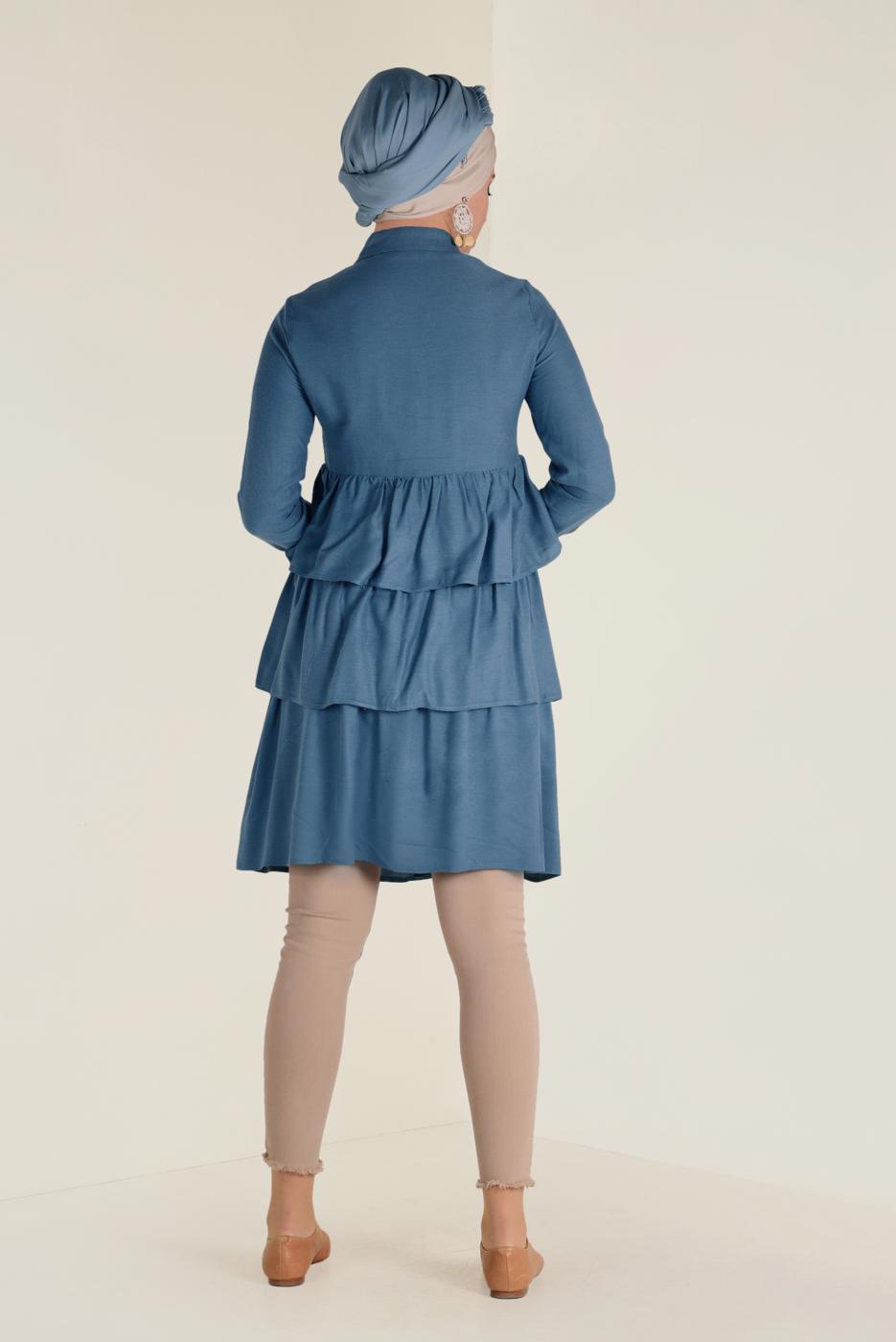 Tesettür giyim YEŞİL VOLANLI KAT KAT TUNİK 4632 