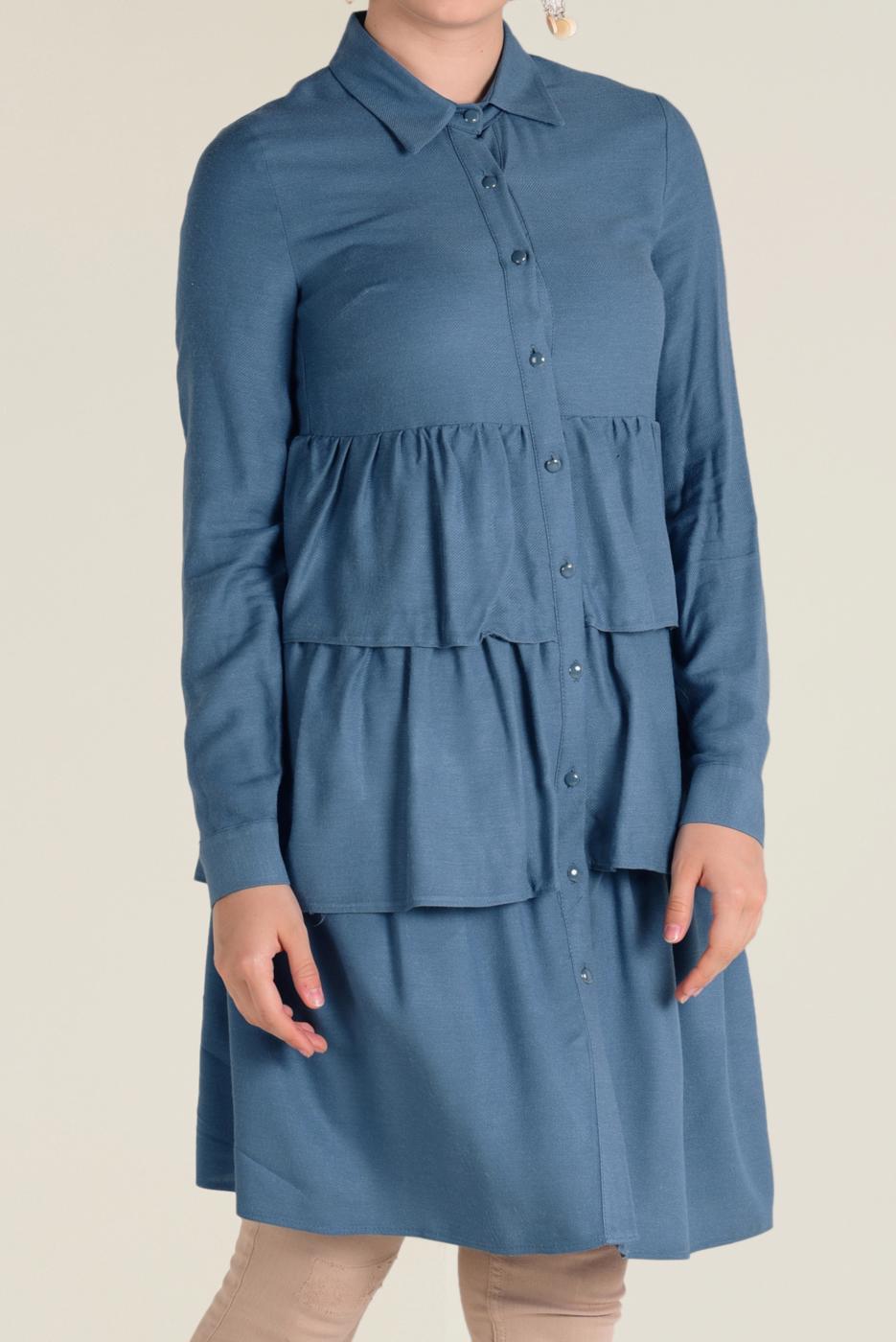 Tesettür giyim YEŞİL VOLANLI KAT KAT TUNİK 4632 