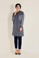 Tesettür giyim LACİVERT DÜĞMELİ KARE DESEN DETAYLI TUNİK 4633