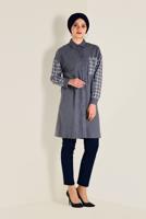 Tesettür giyim LACİVERT DÜĞMELİ KARE DESEN DETAYLI TUNİK 4633