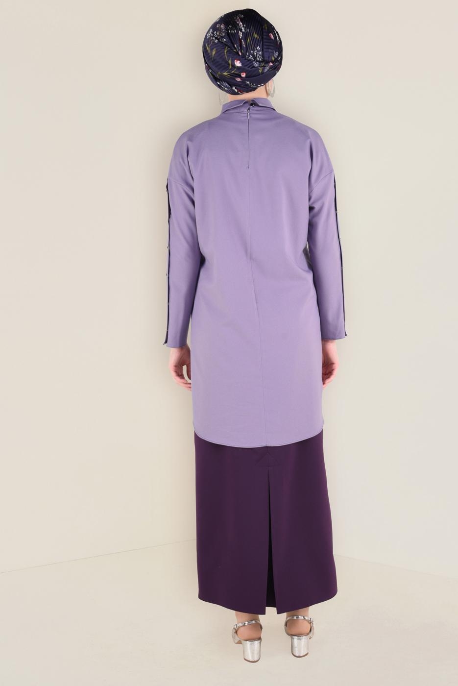 Tesettür giyim MOR KOLLARI ÇITÇITLI TUNİK 4661