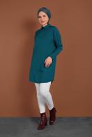 Tesettür giyim YEŞİL KOLLARI ÇITÇITLI TUNİK 4661
