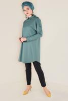 Tesettür giyim YEŞİL KOLLARI ÇITÇITLI TUNİK 4661