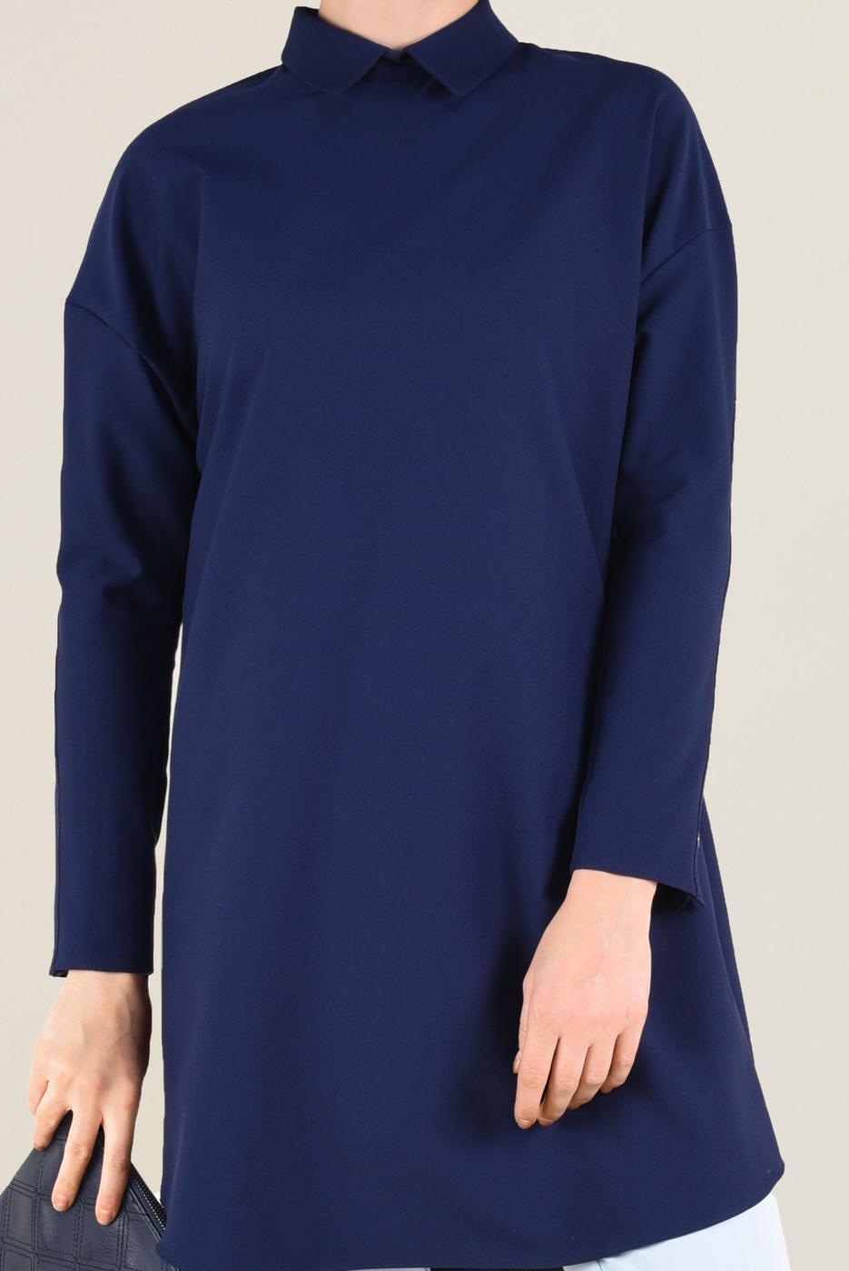 Tesettür giyim LACİVERT KOLLARI ÇITÇITLI TUNİK 4661