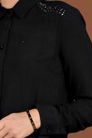 Tesettür giyim SİYAH OMUZLARI ZIMBALI UZUN TUNİK 4669