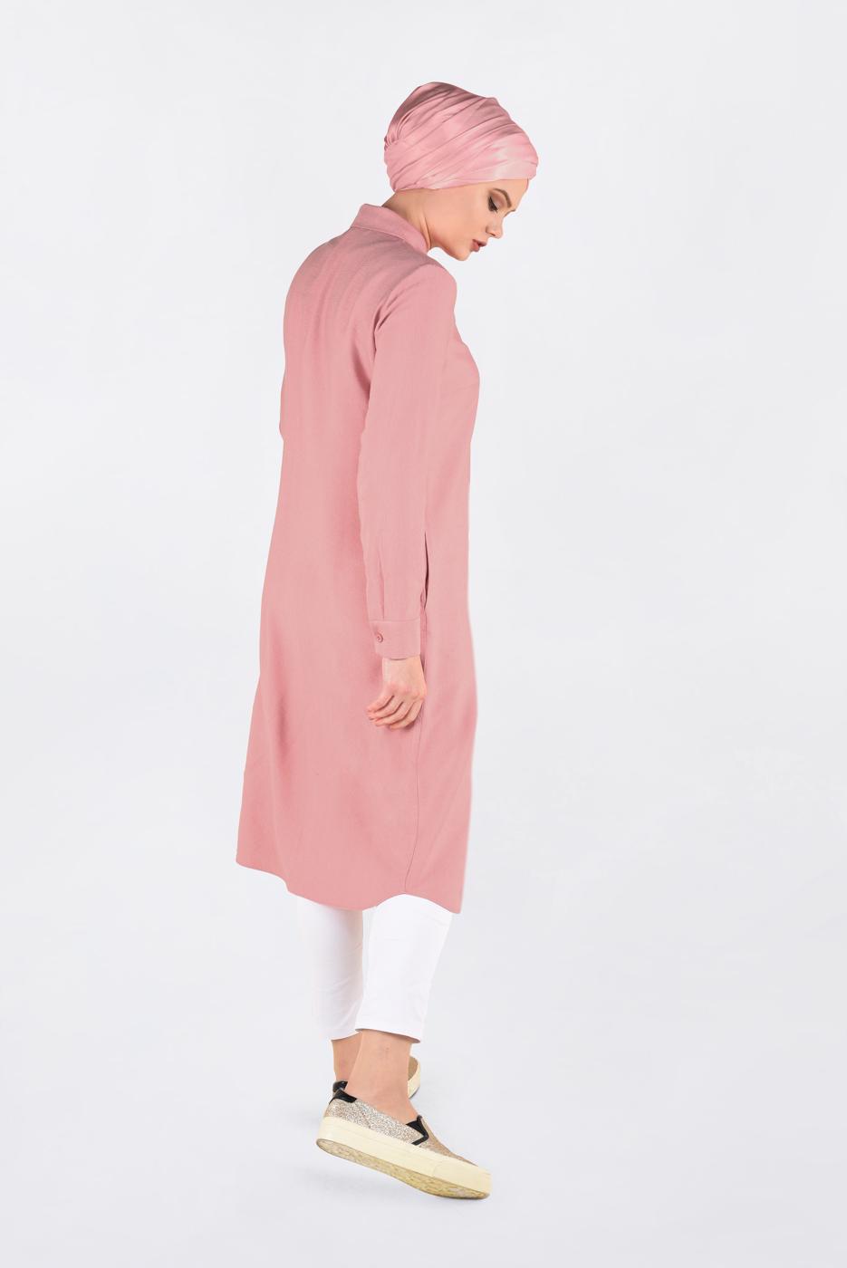 Tesettür giyim MERCAN OMUZLARI ZIMBALI UZUN TUNİK 4669