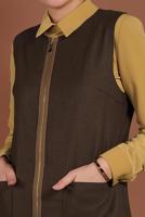 Tesettür giyim KAHVE FERMUARLI ERKEK YAKA İKİLİ TUNİK 4687