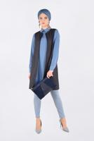 Tesettür giyim MAVİ FERMUARLI ERKEK YAKA İKİLİ TUNİK 4687