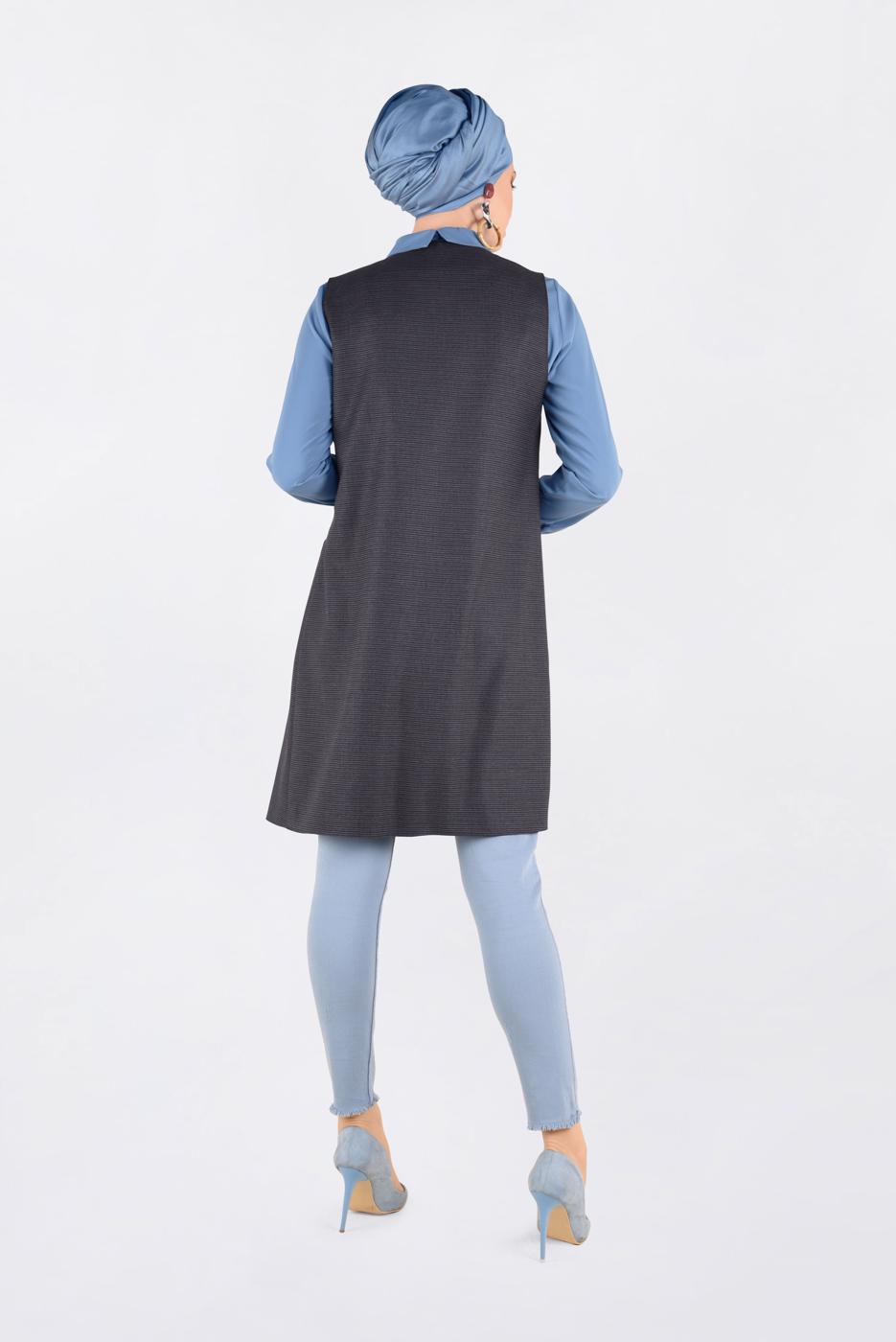 Tesettür giyim MAVİ FERMUARLI ERKEK YAKA İKİLİ TUNİK 4687